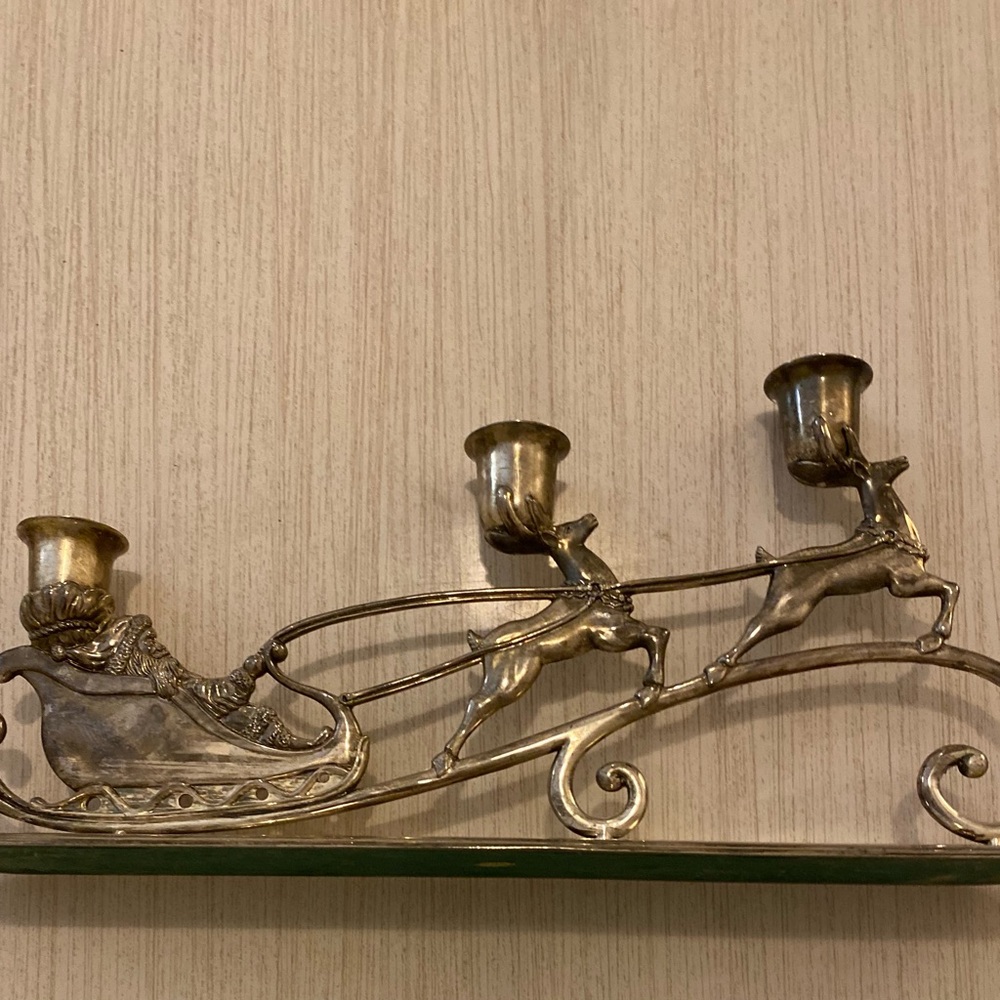 Silver plated Santa sleigh & reindeer candle holder